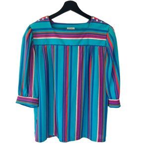 Vintage 80s Blue Multicolor Stripe Top Large